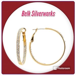 Belk Silverworks Go Over Fine Crystal Clutchless Hoop Statement Earrings